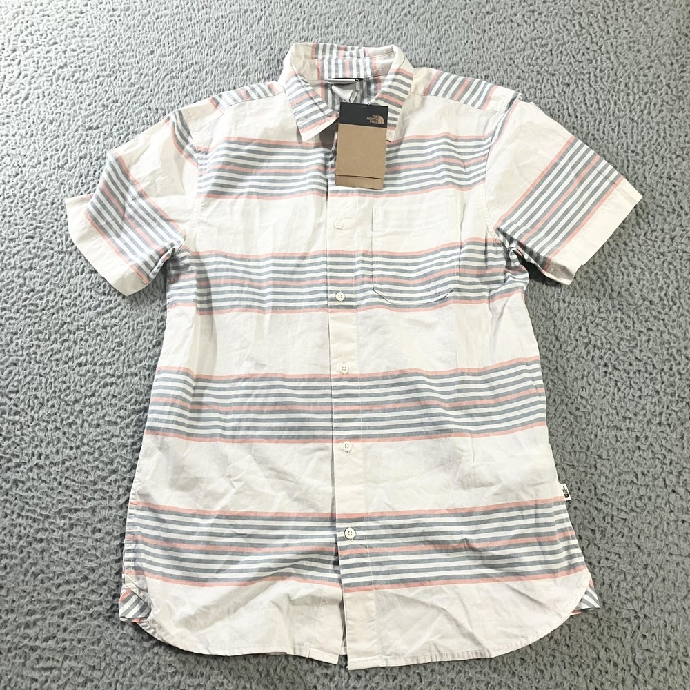 The North Face Baytrail Shirt Mens Small White Stripe Short Sleeve Button Up
